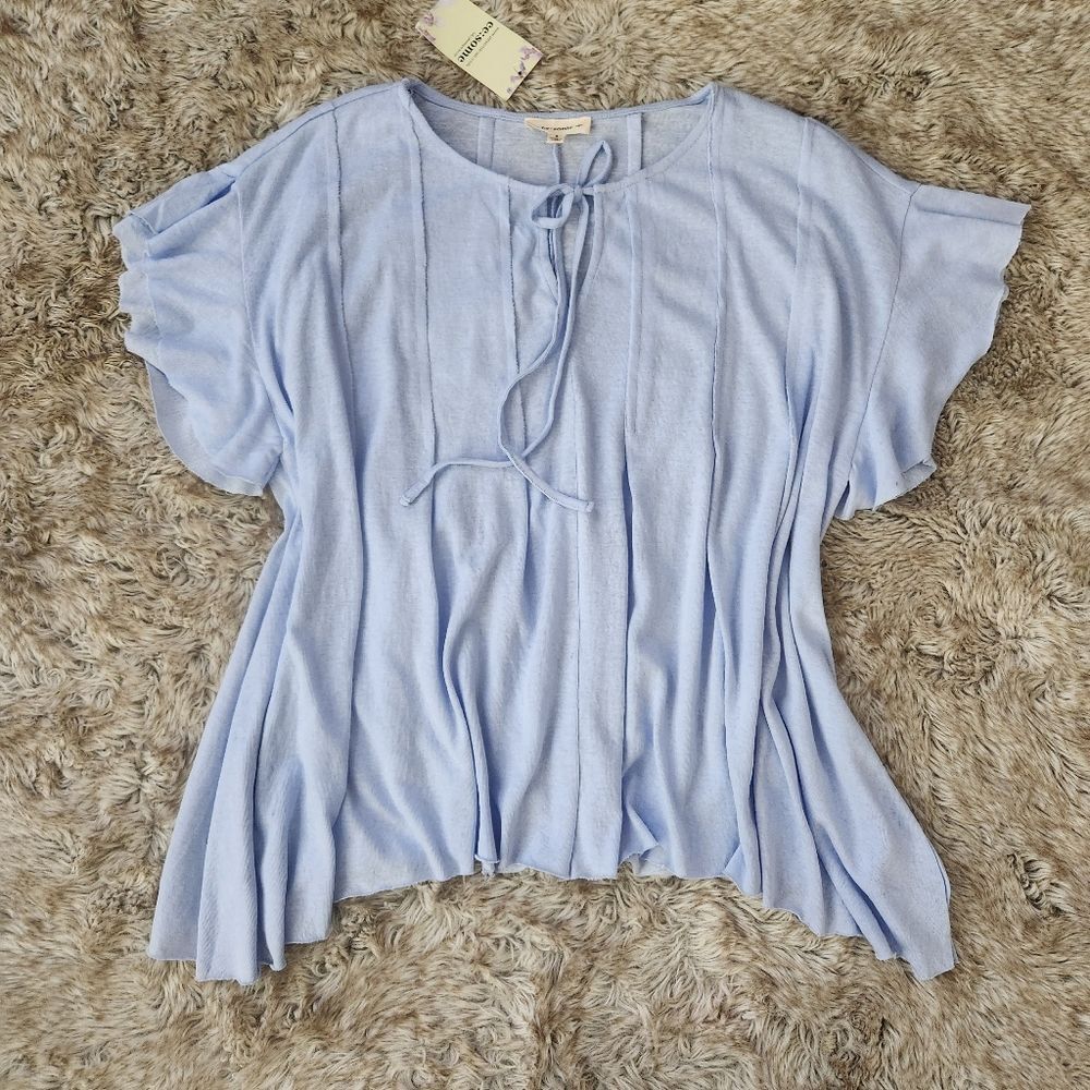 ee:some Pleated Flutter Sleeve‎ Flowy Blouse Baby Blue NWT Women's Size Small